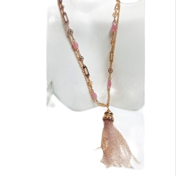 Lydell NYC Gold  Pink Bohemian Tassel Pendant necklace Valentines Day - Picture 1 of 2